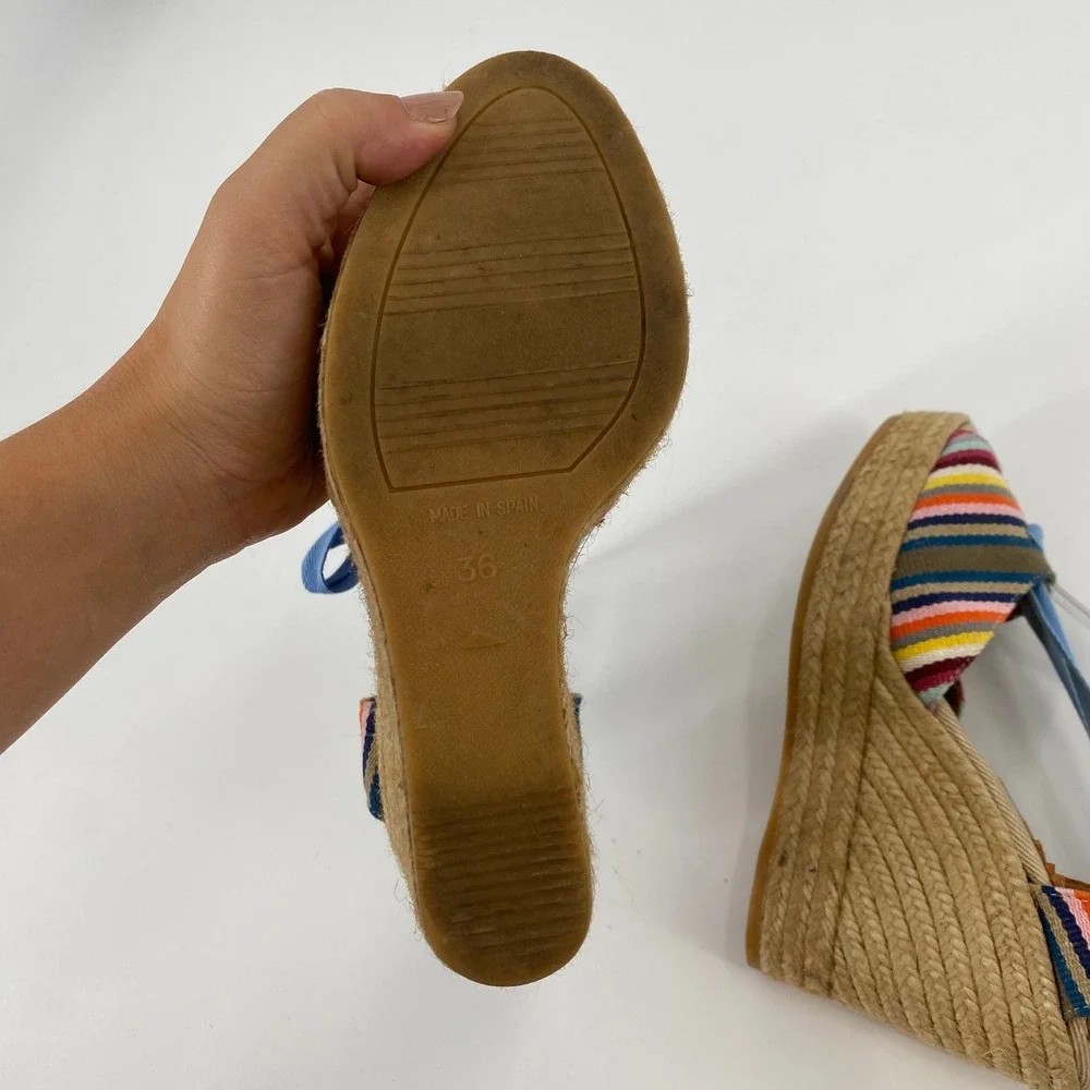 Penelope Chilvers‎ Espadrille Wedge Sandals Women 36 Multicolor Striped Lace Up